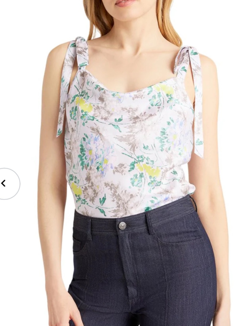 Cinq a Sept Marta Light Washed Floral Tie-Shoulder Cami Size Medium